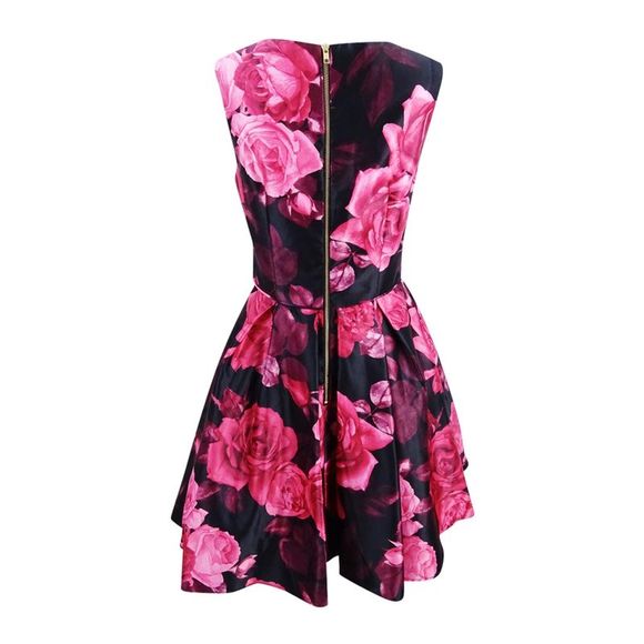 Betsy & Adam Women's Rose-Print Fit & Flare Party Dress - Black/Red - Picture 3 of 3
